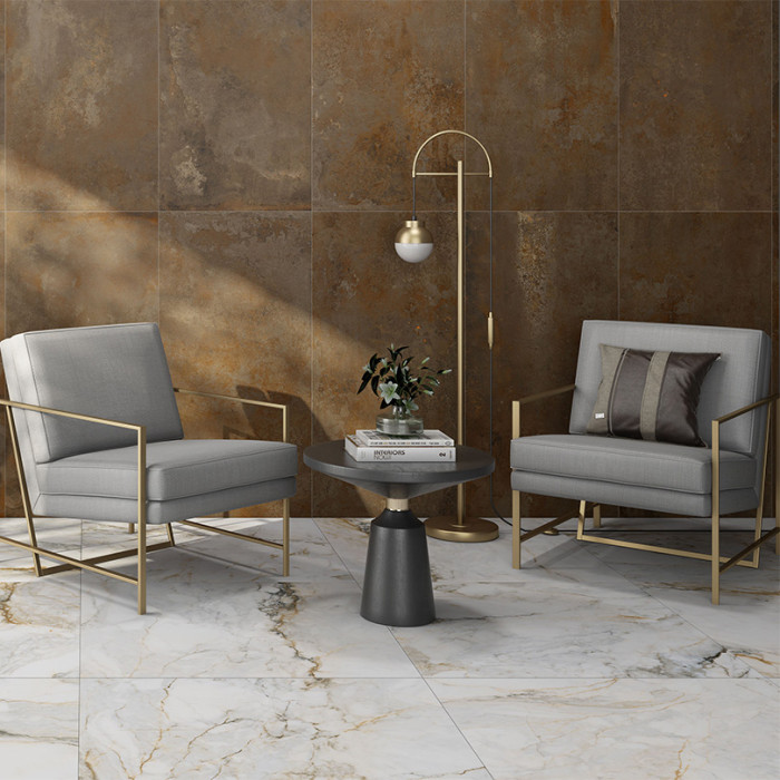 Pisa Gold Polished Porcelain Marble Effect Tile 60x120
